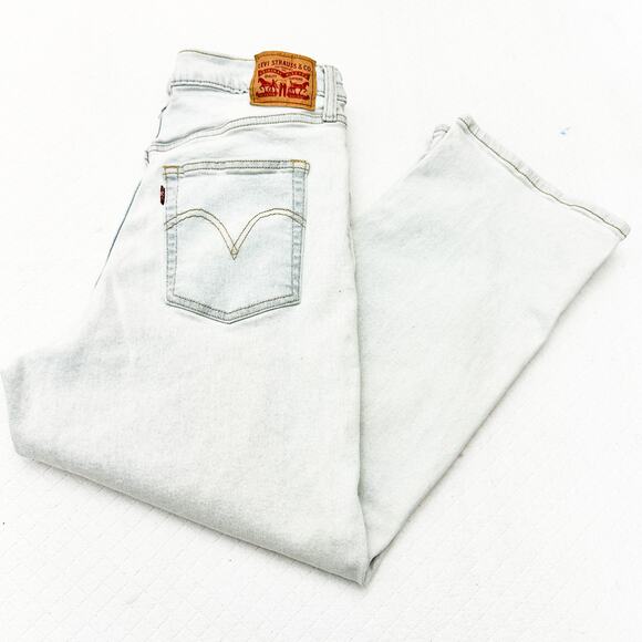 Levi's Ribcage Straight Ankle Light Wash Button Fly Ripped Denim Jeans Size 32 - Picture 8 of 8